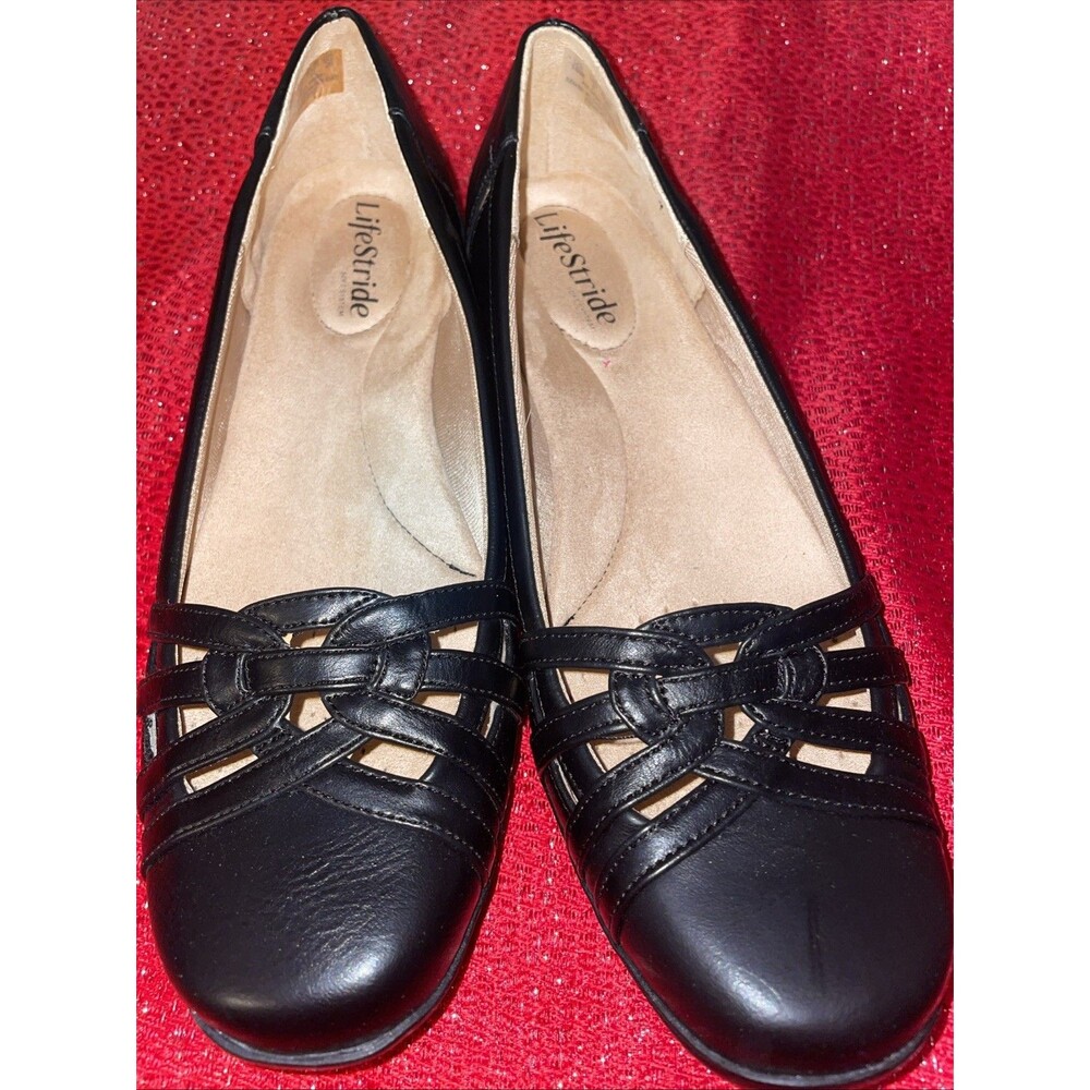 Lifestride Women Black Flat Shoes Size 10M Leather